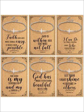 Stainless Steel Cross Bracelets 6 Set with Bible Verse Cards Faith Gift